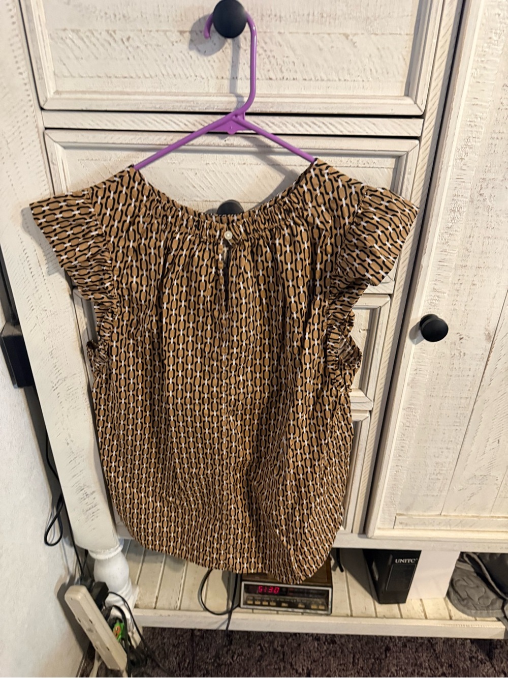 LOFT Brown Patterned Flutter-Sleeve Blouse